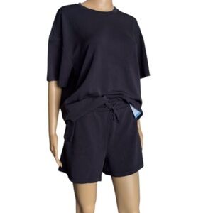 MEMBERS MARK WOMENS Knit Pajama/Lounge Short Sleeve Short Set/Black/Pockets 😍